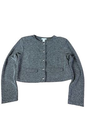 H&M Divided Cropped Tweed Style Button Up Jacket Black White Size Small
